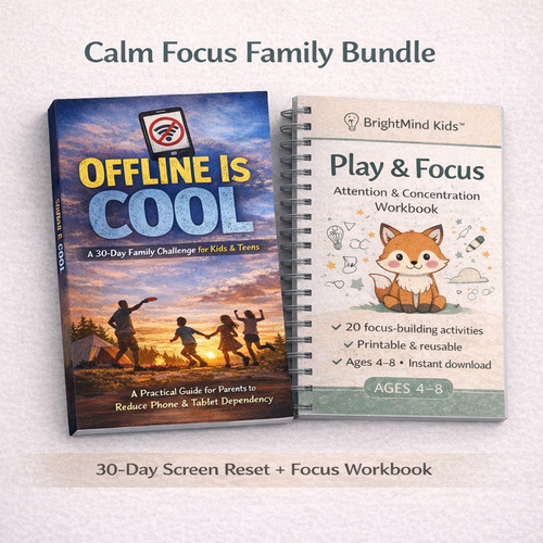 Calm Focus Family Bundle – 30-Day Screen Reset for Kids and Printable Focus Workbook (Ages 4–16)