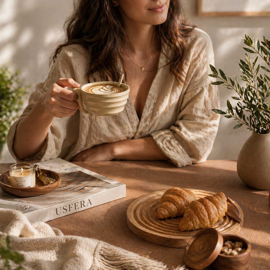 ceramic coffee cup neutral beige calm home minimalist mug screen free morning
