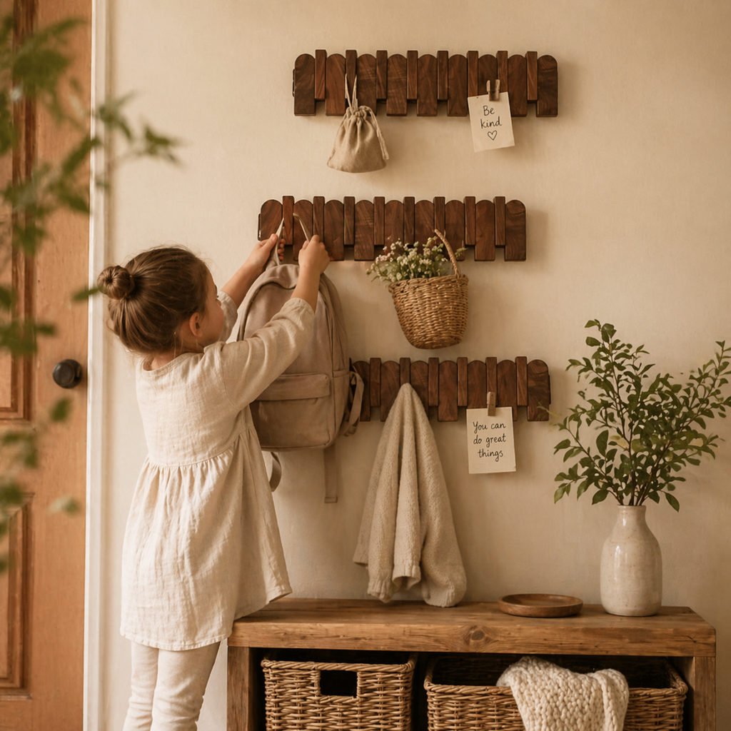 Wooden Wall Hook Rack for Family Routines | Usfera.