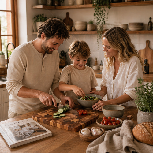 Premium acacia serving board for family breakfasts, snacks, and simple meals