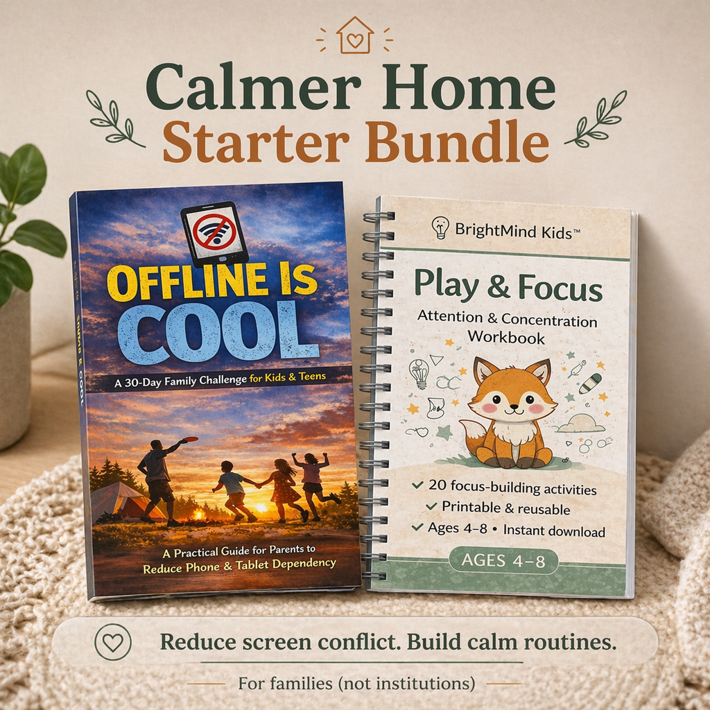 calmer home starter bundle with 30-day screen reset challenge and kids focus workbook for building calm family routines