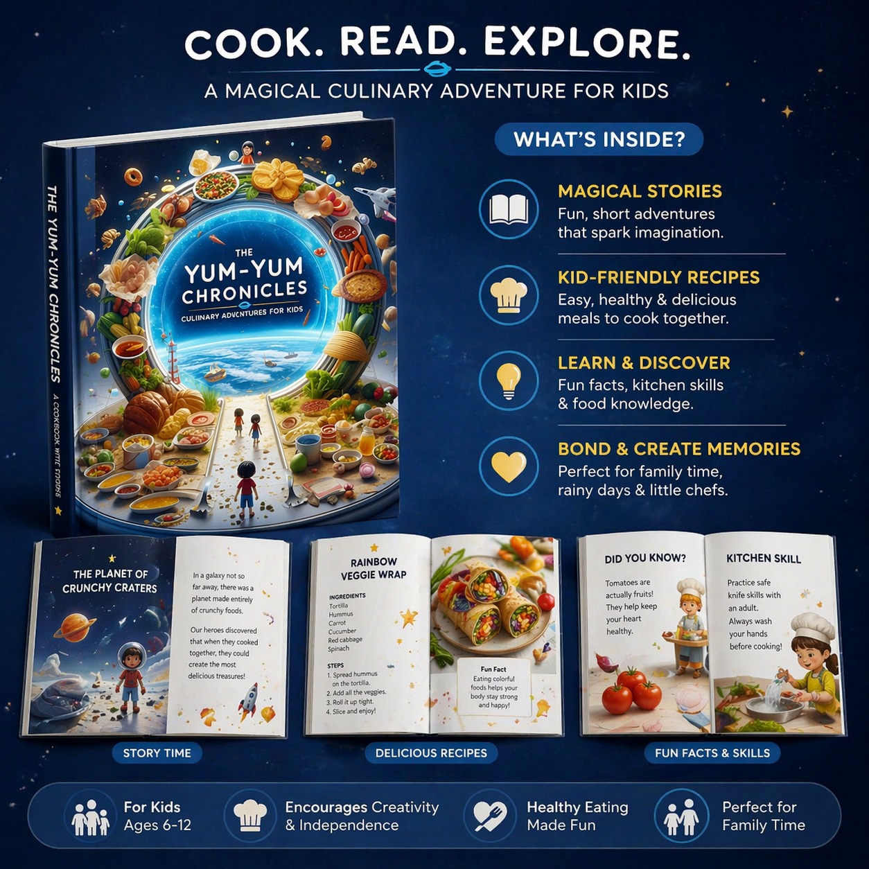 kids cooking storybook with recipes and activities that build connection, creativity, and screen-free family time