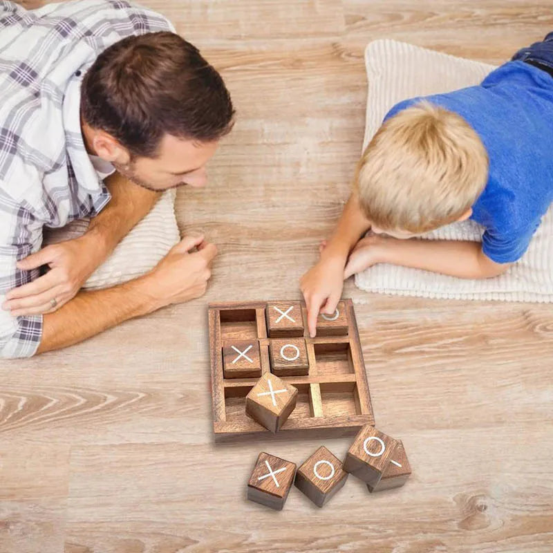 Wooden tic tac toe game for family screen-free time and simple offline moments at home