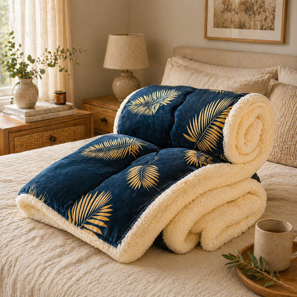 premium weighted blanket navy design cozy bed slow living calm home routine