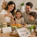 Family dining scene with ceramic sauce pitcher for calm luxury meals and warm Usfera kitchen routines