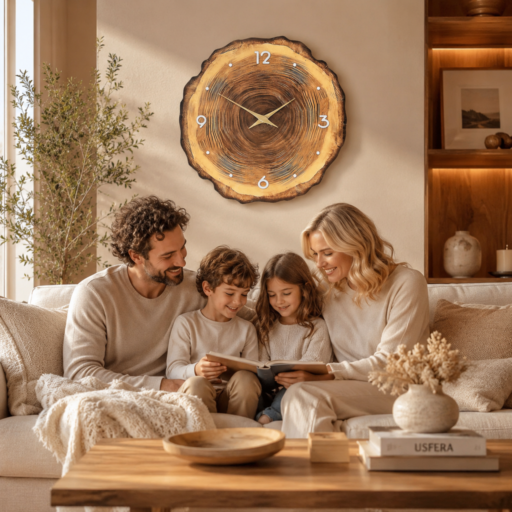 Natural Wood-Style Silent Wall Clock for Calm Living Rooms | Usfera