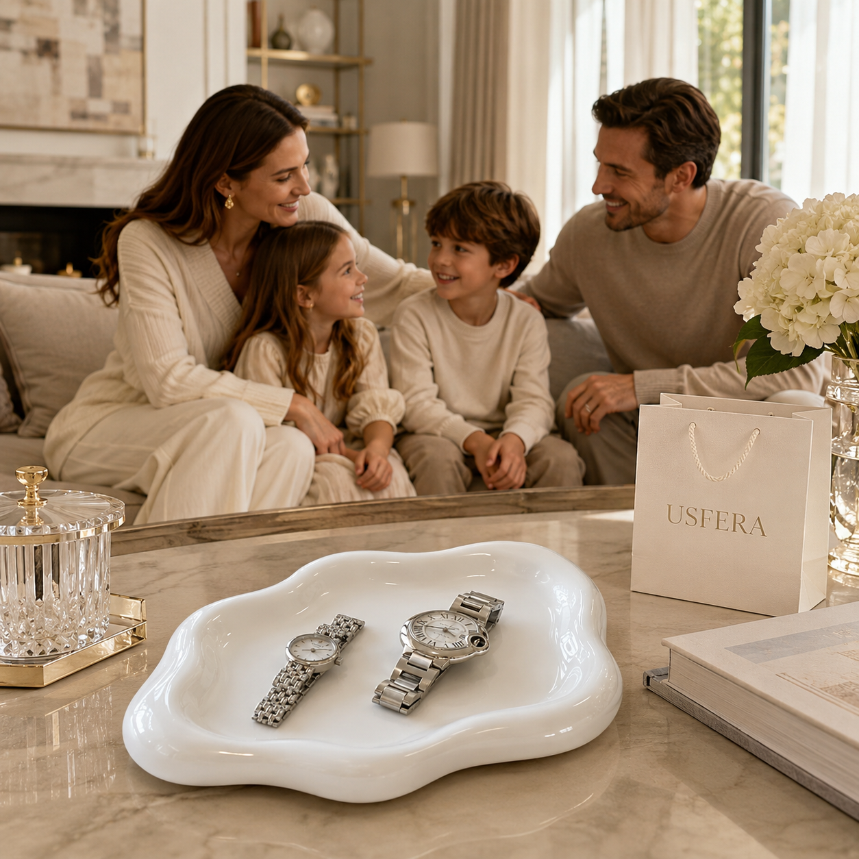 White ceramic jewelry tray with organic cloud shape for rings, watches, and small accessories