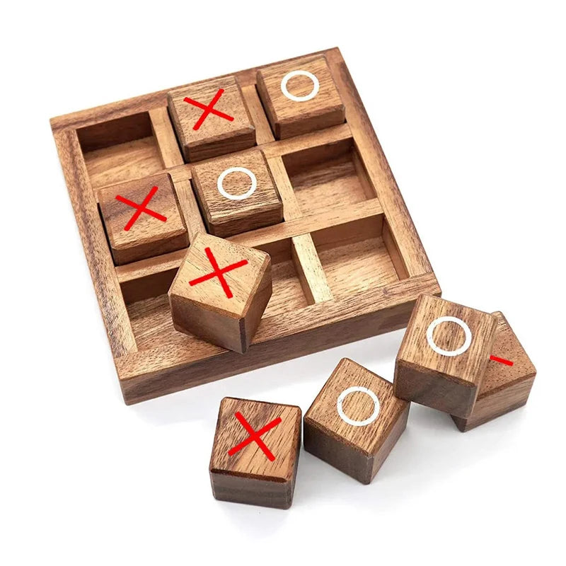 Screen-free wooden family game for coffee table use and quiet home connection