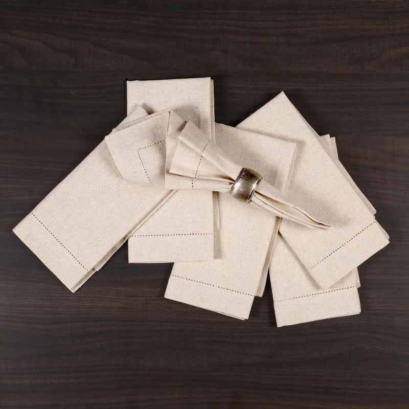 Hemstitched linen dinner napkins set of 6 in natural beige – elegant table setting accessory by Usfera
