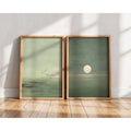 Premium sage green wall art set of 2 – calm landscape canvas for luxury home decor
