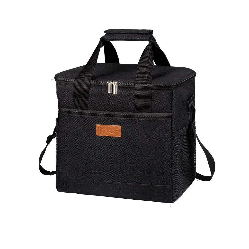 Portable family lunch bag with insulated interior for park and picnic essentials