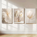 Nordic Botanical Peony Wall Art Print – beige cream floral canvas, minimalist home decor set of 3
