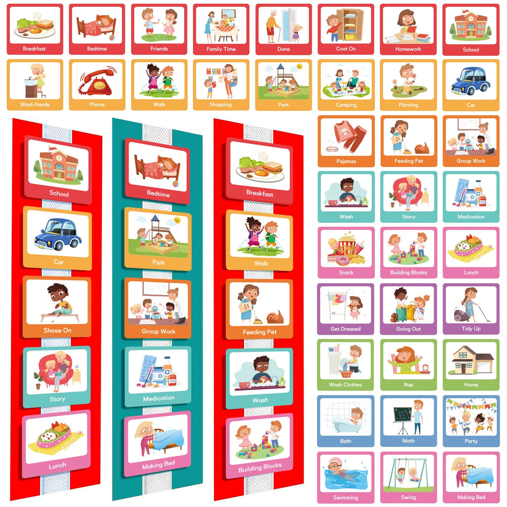 Visual routine chart for kids with morning and bedtime routine cards