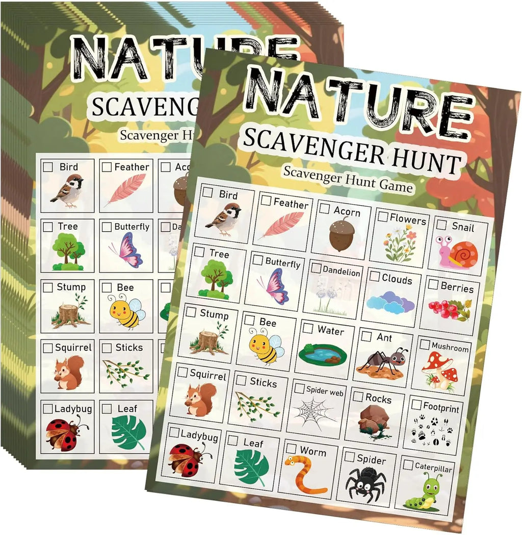 Outdoor scavenger hunt cards for kids for nature walks and family time