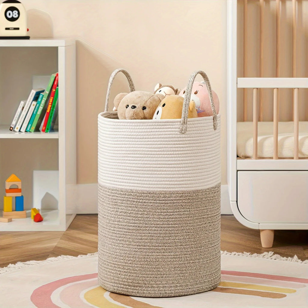 Cotton rope storage basket for calm family spaces and neutral home organization