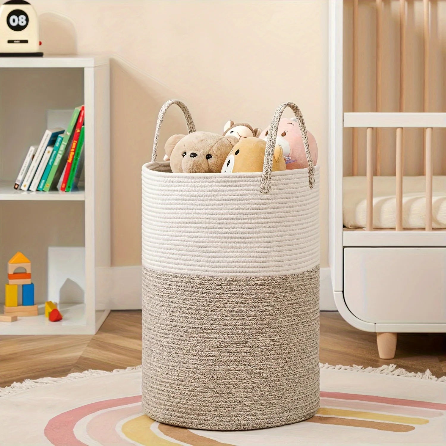 Cotton rope storage basket for calm family spaces and neutral home organization