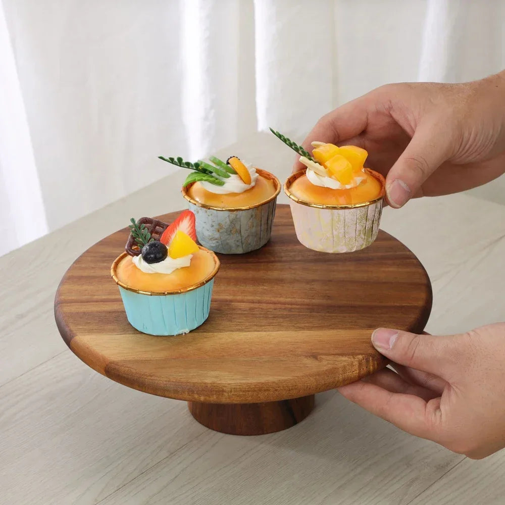 Elegant wood cake pedestal for family baking rituals and homemade desserts