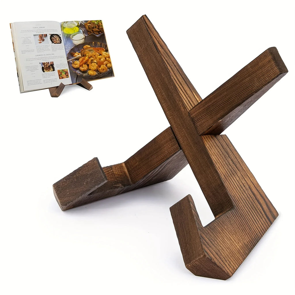 Wooden cookbook stand for family cooking moments and hands-free recipe reading in the kitchen