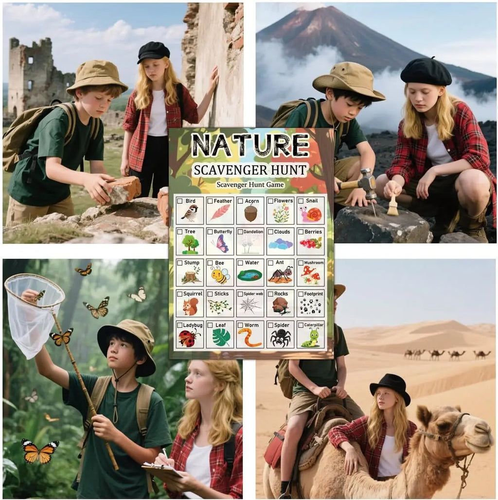 Nature scavenger hunt cards for kids for screen-free outdoor adventures