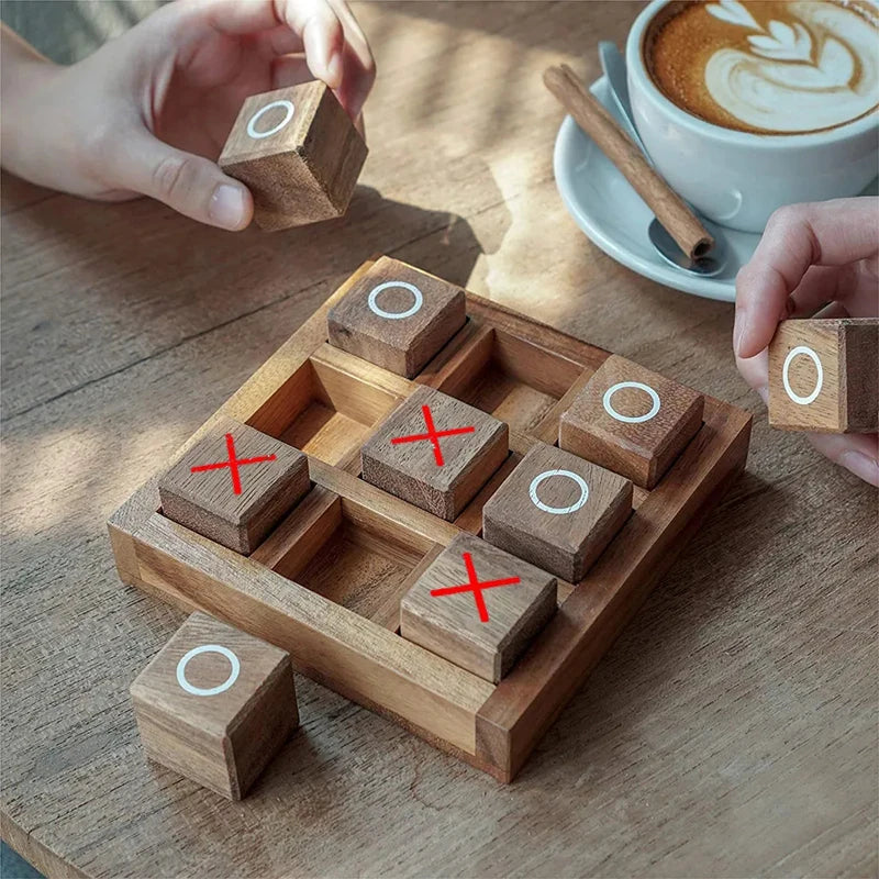 Natural wood family tic tac toe board with wooden X and O pieces