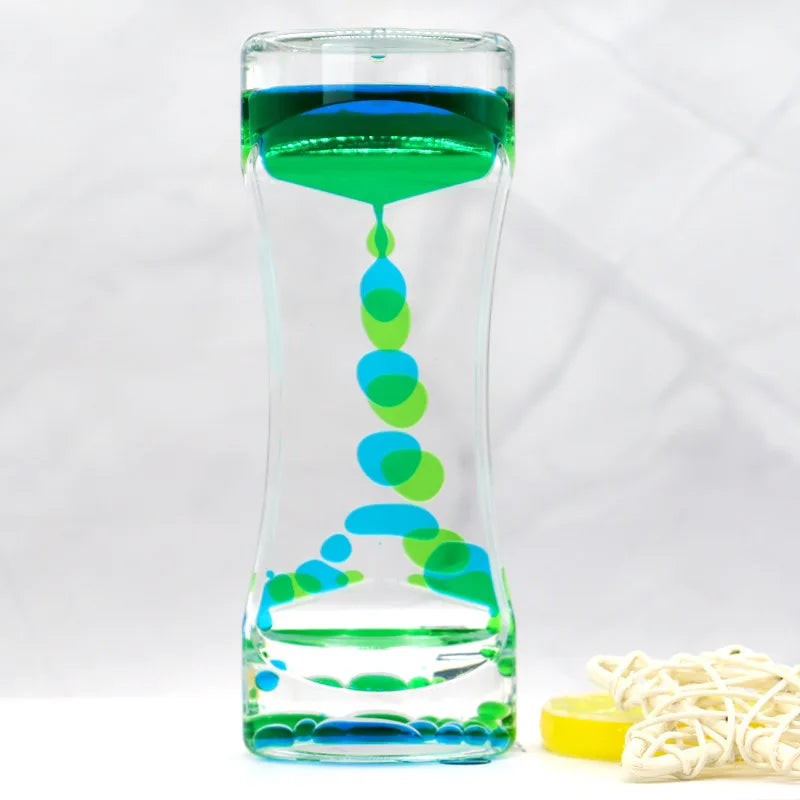 Green and blue liquid motion timer for quiet reset moments