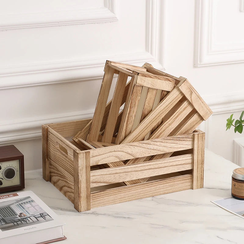 Minimalist wooden crates for organizing home essentials in calm living space