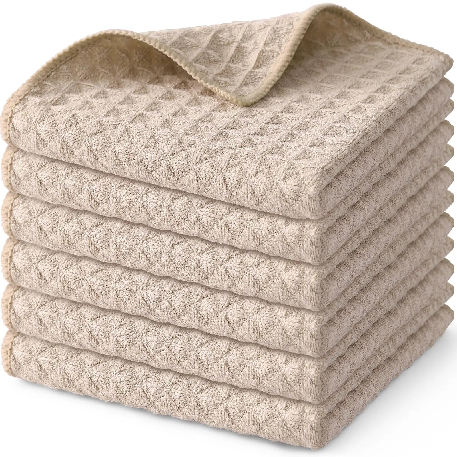 Textured kitchen towels in a soft beige tone styled for modern and organized kitchens