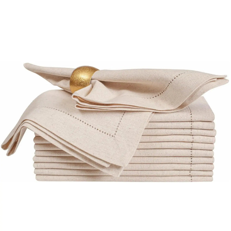 Premium linen napkins stack with gold napkin ring – soft washable cloth napkins for refined dining by Usfera
