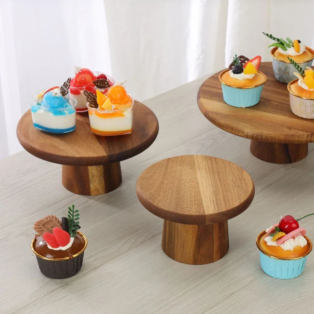Natural wooden serving stand for cupcakes, treats, and warm family gatherings