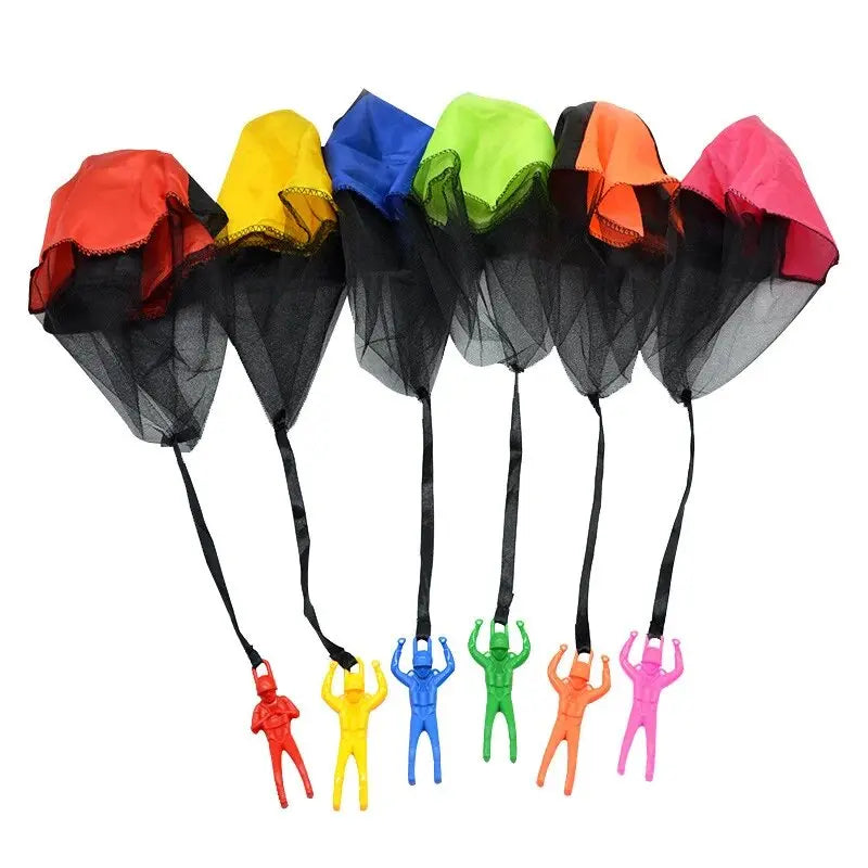 Flying parachute toy set for screen-free outdoor play and backyard fun