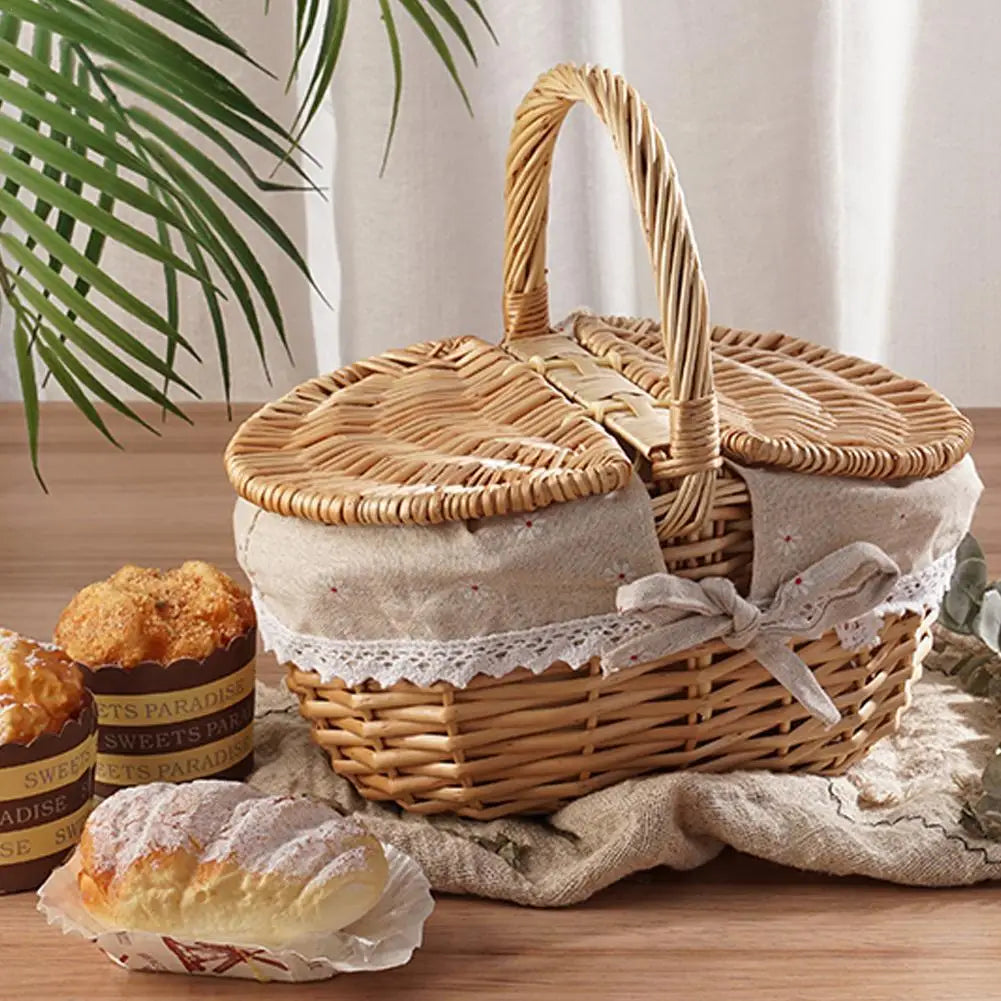 Wicker family picnic basket with handle for screen-free outdoor moments