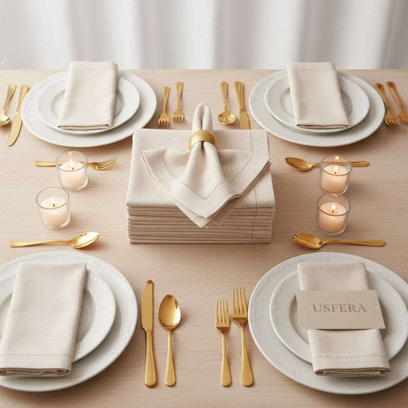 Luxury linen dinner napkins with gold napkin ring on elegant table setting – Usfera premium home decor
