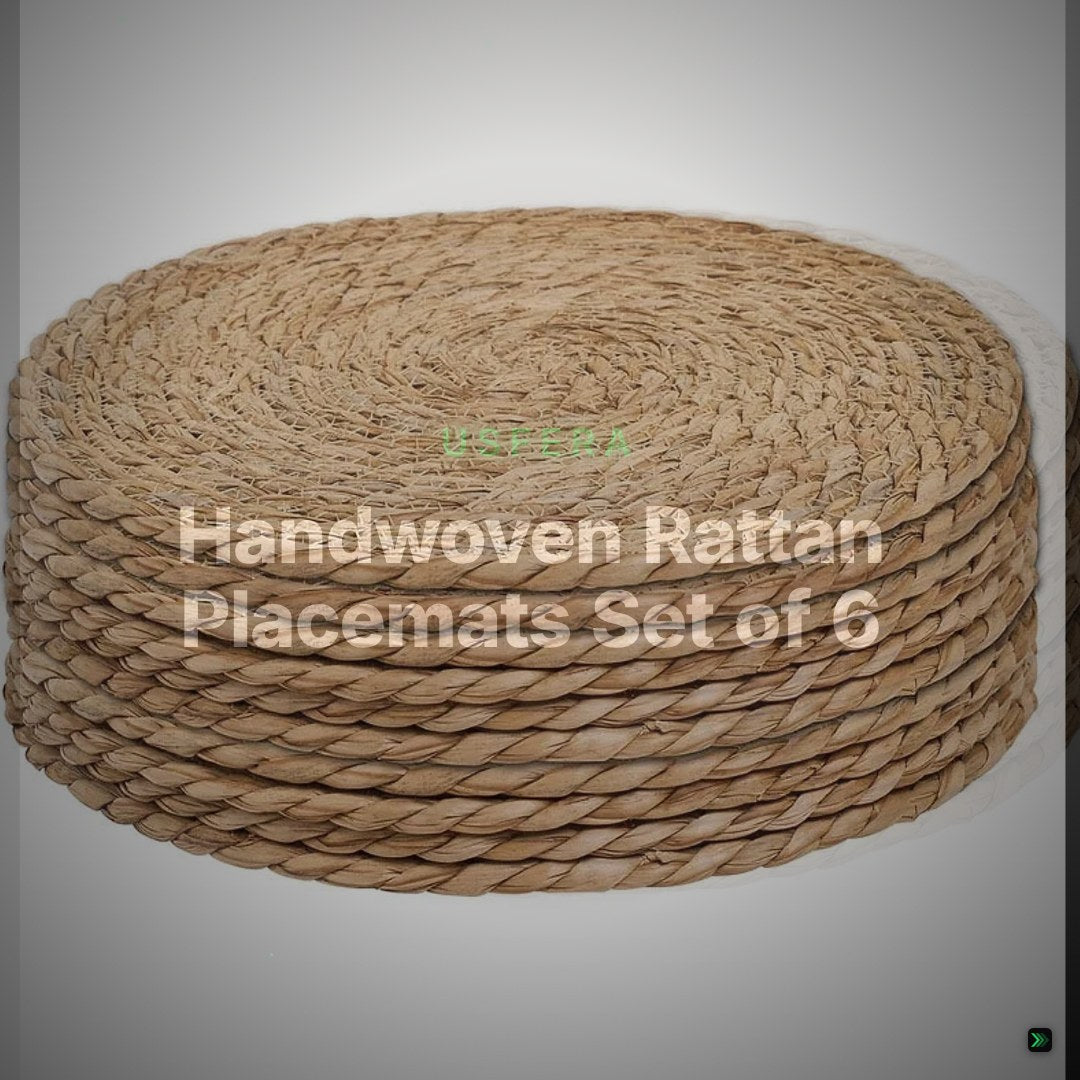 Handwoven Rattan Placemats Set of 6 – Natural Round Table Mats for Elegant Dining – Clean Showcase