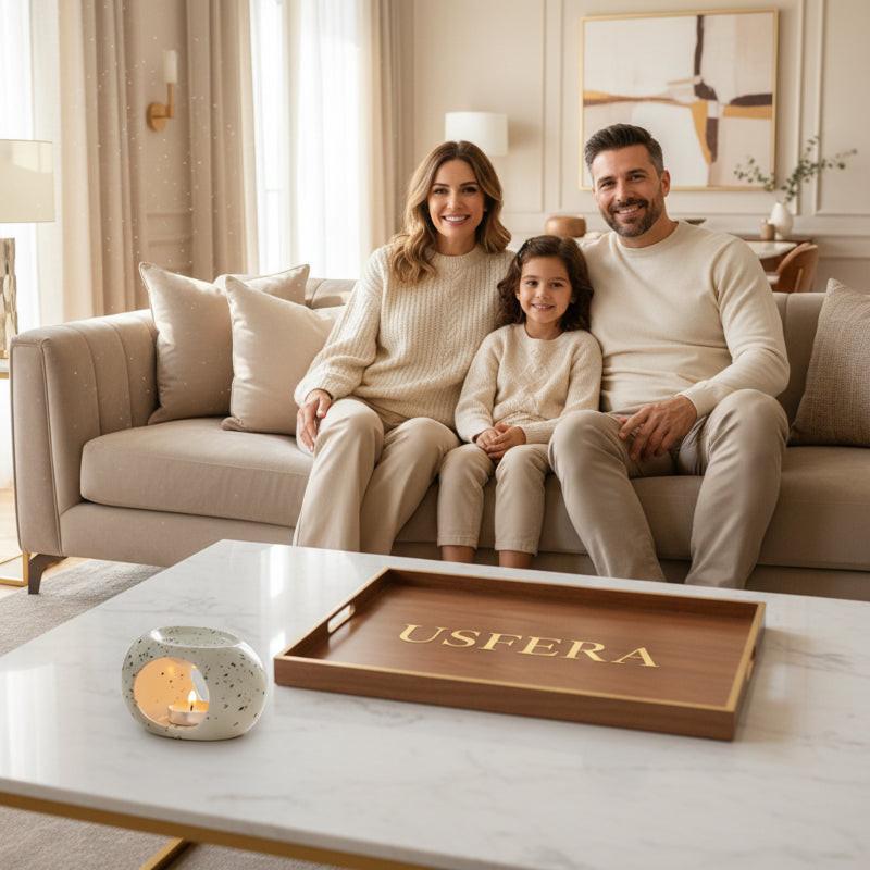 Ceramic candle holder set in luxury living room — Usfera premium home decor