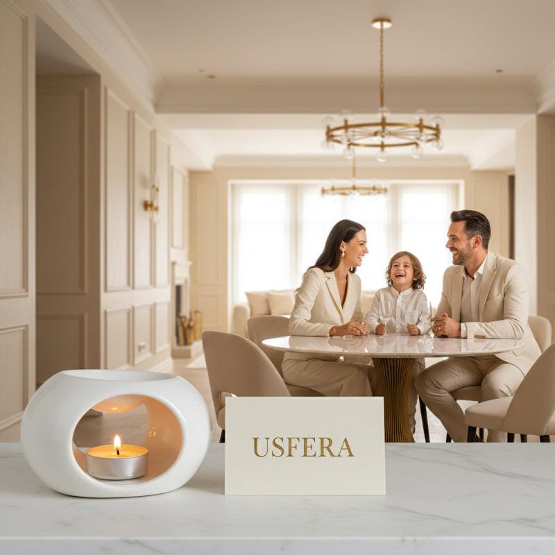 White ceramic candle holder with tea light — minimalist home decor by Usfera
