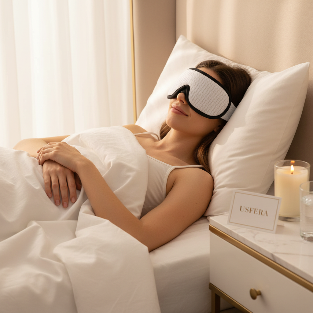 White 3D blackout sleep eye mask with soft padding — Usfera sleep accessories
